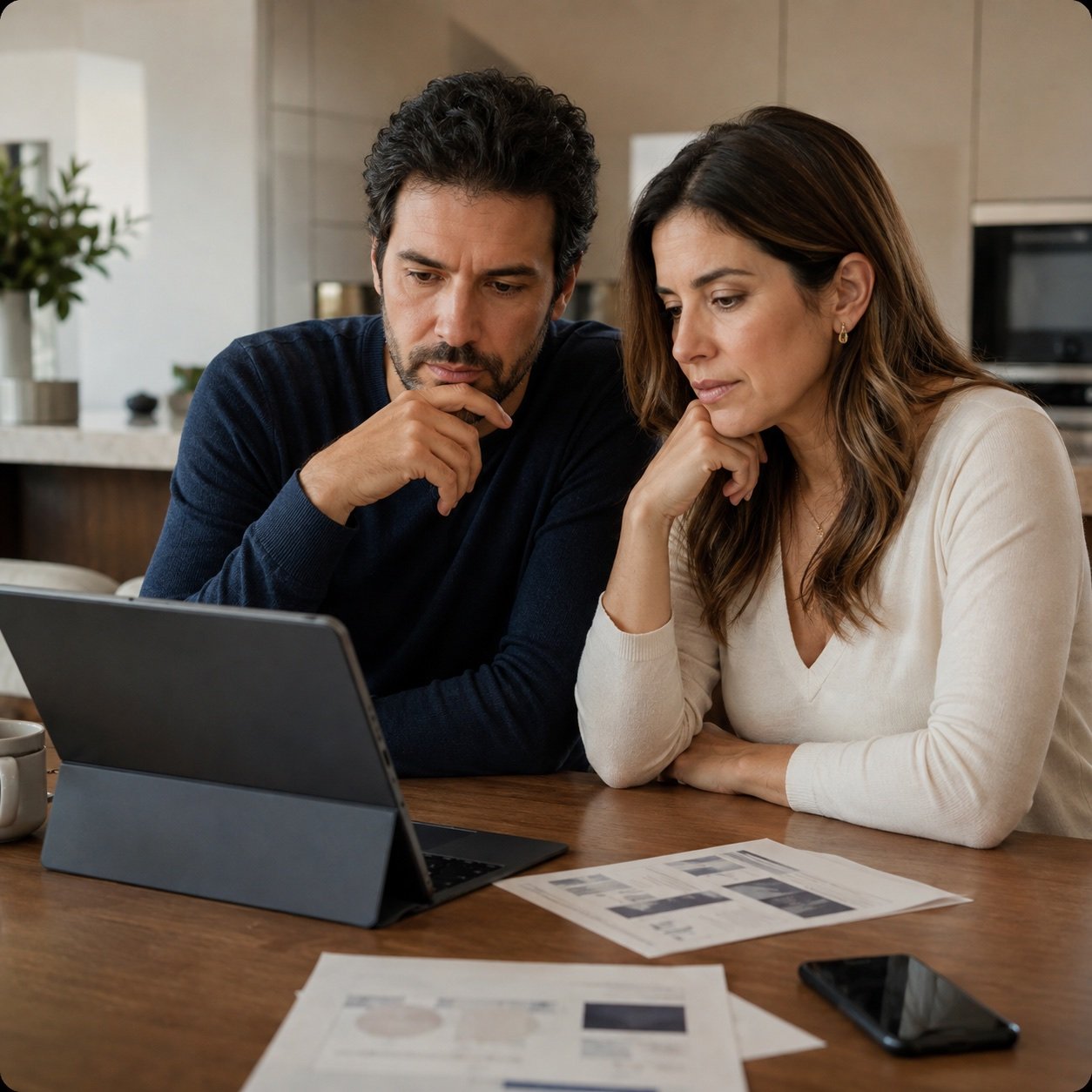 Casal analisando opções de plano de saúde em um tablet